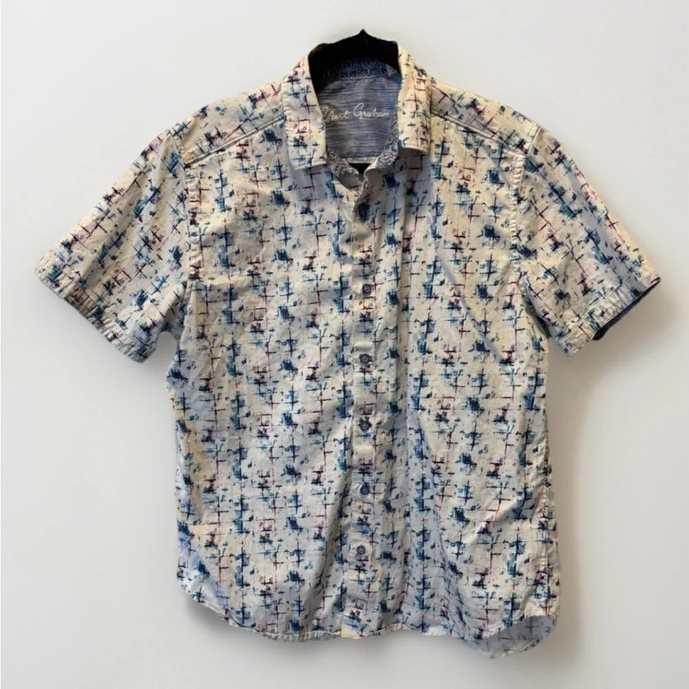 Robert Graham Shirt Mens L Cotton Short Sleeve Button Up